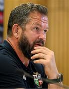 18 June 2025; British and Irish Lions head coach Andy Farrell during a British & Irish Lions media conference at the Aviva Stadium in Dublin. Photo by Brendan Moran/Sportsfile