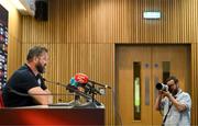 18 June 2025; British and Irish Lions head coach Andy Farrell speaks ot the media during a British & Irish Lions media conference at the Aviva Stadium in Dublin. Photo by Brendan Moran/Sportsfile