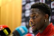 18 June 2025; British and Irish Lions captain Maro Itoje during a British & Irish Lions media conference at the Aviva Stadium in Dublin. Photo by Brendan Moran/Sportsfile