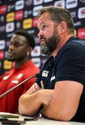 18 June 2025; British and Irish Lions head coach Andy Farrell, right, and captain Maro Itoje during a British & Irish Lions media conference at the Aviva Stadium in Dublin. Photo by Brendan Moran/Sportsfile