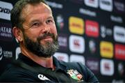 18 June 2025; British and Irish Lions head coach Andy Farrell during a British & Irish Lions media conference at the Aviva Stadium in Dublin. Photo by Brendan Moran/Sportsfile