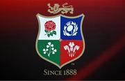 18 June 2025; British and Irish Lions logoduring a British & Irish Lions media conference at the Aviva Stadium in Dublin. Photo by Brendan Moran/Sportsfile