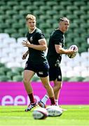 19 June 2025; Fin Smith, left, and assistant coach Jonathan Sexton during a British & Irish Lions captain's run at the Aviva Stadium in Dublin. Photo by Seb Daly/Sportsfile