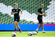 19 June 2025; Fin Smith, left, and assistant coach Jonathan Sexton during a British & Irish Lions captain's run at the Aviva Stadium in Dublin. Photo by Seb Daly/Sportsfile