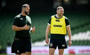 19 June 2025; Head coach Andy Farrell, left, and Finn Russell during a British & Irish Lions captain's run at the Aviva Stadium in Dublin. Photo by Seb Daly/Sportsfile