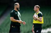 19 June 2025; Head coach Andy Farrell, left, and Finn Russell during a British & Irish Lions captain's run at the Aviva Stadium in Dublin. Photo by Seb Daly/Sportsfile