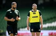 19 June 2025; Head coach Andy Farrell, left, and Finn Russell during a British & Irish Lions captain's run at the Aviva Stadium in Dublin. Photo by Seb Daly/Sportsfile