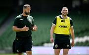 19 June 2025; Head coach Andy Farrell, left, and Finn Russell during a British & Irish Lions captain's run at the Aviva Stadium in Dublin. Photo by Seb Daly/Sportsfile