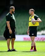 19 June 2025; Head coach Andy Farrell, left, and Finn Russell during a British & Irish Lions captain's run at the Aviva Stadium in Dublin. Photo by Seb Daly/Sportsfile