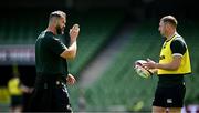 19 June 2025; Head coach Andy Farrell, left, and Finn Russell during a British & Irish Lions captain's run at the Aviva Stadium in Dublin. Photo by Seb Daly/Sportsfile