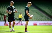 19 June 2025; Fin Smith, right, and assistant coach Jonathan Sexton during a British & Irish Lions captain's run at the Aviva Stadium in Dublin. Photo by Seb Daly/Sportsfile