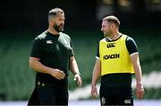 19 June 2025; Head coach Andy Farrell, left, and Finn Russell during a British & Irish Lions captain's run at the Aviva Stadium in Dublin. Photo by Seb Daly/Sportsfile