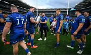 14 June 2025; Hugo Keenan of Leinster, centre, with the trophy after the United Rugby Championship Grand Final match between Leinster and Vodacom Bulls at Croke Park in Dublin. Photo by Brendan Moran/Sportsfile