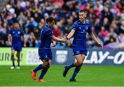 14 June 2025; Luke McGrath, left, and Sam Prendergast of Leinster during the United Rugby Championship Grand Final match between Leinster and Vodacom Bulls at Croke Park in Dublin. Photo by Brendan Moran/Sportsfile