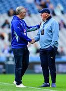 14 June 2025; Leinster chief operations officer Guy Easterby, left, and Vodacom Bulls director of rugby Jake White before the United Rugby Championship Grand Final match between Leinster and Vodacom Bulls at Croke Park in Dublin. Photo by Brendan Moran/Sportsfile
