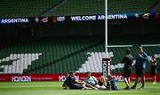 19 June 2025; Argentina players during an Argentina Rugby kicking session at the Aviva Stadium in Dublin. Photo by Seb Daly/Sportsfile