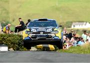 20 June 2025; Aidan Wray and Paddy McCrudden compete in their VW Polo GTI R5  during day one of the Wilton Recycling Donegal International Rally at Letterkenny in Donegal. Photo by Philip Fitzpatrick/Sportsfile
