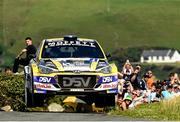 20 June 2025; Josh Moffett and Andy Hayes compete in their Hyundai Rally 2 during day one of the Wilton Recycling Donegal International Rally at Letterkenny in Donegal. Photo by Philip Fitzpatrick/Sportsfile