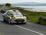 20 June 2025; Josh Moffett and Andy Hayes compete in their Hyundai Rally 2 during day one of the Wilton Recycling Donegal International Rally at Letterkenny in Donegal. Photo by Philip Fitzpatrick/Sportsfile