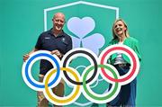 20 June 2025; President of the Olympic Federation of Ireland Lochlan Walsh with Olympian and President of the Irish Olympians Association Roisin McGettigan during the Irish Olympians’ Association summer barbecue at Olympic House on the Sport Ireland Campus in Dublin. Photo by Sam Barnes/Sportsfile