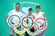 20 June 2025; Irish Olypian David Matthews OLY, left, pictured with his wife Niamh and son James during the Irish Olympians’ Association summer barbecue at Olympic House on the Sport Ireland Campus in Dublin. Photo by Sam Barnes/Sportsfile