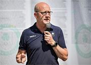 20 June 2025; Olympic Federation of Ireland President Lochlann Walsh speaking during the Irish Olympians’ Association summer barbecue at Olympic House on the Sport Ireland Campus in Dublin. Photo by Sam Barnes/Sportsfile