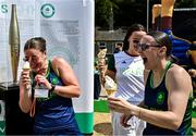 20 June 2025; Irish Olympic boxers Grainne Walsh OLY, left, and Michaela Walsh OLY, right, share a joke during the Irish Olympians’ Association summer barbecue at Olympic House on the Sport Ireland Campus in Dublin. Photo by Sam Barnes/Sportsfile