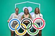 20 June 2025; Irish Women's Rugby 7's Olympians, from left, Eve Higgins OLY, Kathy Baker OLY and Stacey Flood OLY pictured during the Irish Olympians’ Association summer barbecue at Olympic House on the Sport Ireland Campus in Dublin. Photo by Sam Barnes/Sportsfile