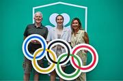 20 June 2025; Irish Women's Rugby 7's Olympian Eve Higgins OLY with her father Bernard and mother Iris during the Irish Olympians’ Association summer barbecue at Olympic House on the Sport Ireland Campus in Dublin. Photo by Sam Barnes/Sportsfile