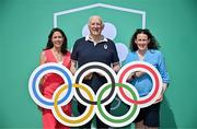 20 June 2025; Irish Olympian Phillip Conway, centre, with Karen Conway, left, and Phillipa Conway, right, during the Irish Olympians’ Association summer barbecue at Olympic House on the Sport Ireland Campus in Dublin. Photo by Sam Barnes/Sportsfile