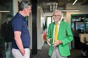 20 June 2025; Irish Olympian Danny McDaid OLY, right, in conversation with Olympic Federation of Ireland Chief Executive Peter Sherrard during the Irish Olympians’ Association summer barbecue at Olympic House on the Sport Ireland Campus in Dublin. Photo by Sam Barnes/Sportsfile