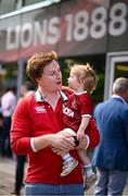 20 June 2025; British & Irish Lions supporters Ben Meggitt-Smith and his daughter Lara, aged two, before the Lions 1888 Cup match between the British & Irish Lions and Argentina at the Aviva Stadium in Dublin. Photo by Ramsey Cardy/Sportsfile