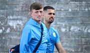 20 June 2025; St Patrick's Athletic players Zach Elbouzedi, right, and Chris Forrester arrive for the SSE Airtricity Men's Premier Division match between Galway United and St Patrick's Athletic at Eamonn Deacy Park in Galway. Photo by Piaras Ó Mídheach/Sportsfile