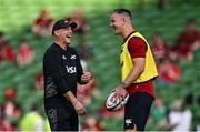 20 June 2025; Argentina head coach Felipe Contepomi, left, in conversation with British & Irish Lions assistant coach Jonathan Sexton before the Lions 1888 Cup match between the British & Irish Lions and Argentina at the Aviva Stadium in Dublin. Photo by Brendan Moran/Sportsfile