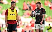 20 June 2025; Finn Russell of British & Irish Lions, right, and assistant coach Jonathan Sexton before the Lions 1888 Cup match between the British & Irish Lions and Argentina at the Aviva Stadium in Dublin. Photo by Brendan Moran/Sportsfile