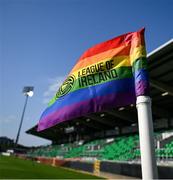 20 June 2025; A general view of a corner flag with the 'pride' colours before the SSE Airtricity Men's Premier Division match between Shamrock Rovers and Cork City at Tallaght Stadium in Dublin. Photo by David Fitzgerald/Sportsfile
