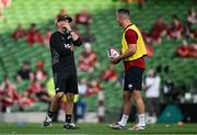 20 June 2025; Argentina head coach Felipe Contepomi, left, in conversation with British & Irish Lions assistant coach Jonathan Sexton before the Lions 1888 Cup match between the British & Irish Lions and Argentina at the Aviva Stadium in Dublin. Photo by Brendan Moran/Sportsfile