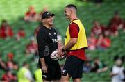 20 June 2025; Argentina head coach Felipe Contepomi, left, in conversation with British & Irish Lions assistant coach Jonathan Sexton before the Lions 1888 Cup match between the British & Irish Lions and Argentina at the Aviva Stadium in Dublin. Photo by Brendan Moran/Sportsfile