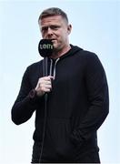 20 June 2025; Shelbourne manager Damien Duff is interviewed before the SSE Airtricity Men's Premier Division match between Shelbourne and Derry City at Tolka Park in Dublin. Photo by Thomas Flinkow/Sportsfile