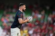 20 June 2025; Rónan Kelleher of British & Irish Lions warms up before the Lions 1888 Cup match between the British & Irish Lions and Argentina at the Aviva Stadium in Dublin. Photo by Brendan Moran/Sportsfile