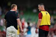 20 June 2025; Finn Russell of British & Irish Lions, left, in conversation with British & Irish Lions assistant coach Jonathan Sexton before the Lions 1888 Cup match between the British & Irish Lions and Argentina at the Aviva Stadium in Dublin. Photo by Ramsey Cardy/Sportsfile