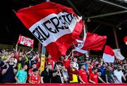 20 June 2025; Shelbourne supporters during the SSE Airtricity Men's Premier Division match between Shelbourne and Derry City at Tolka Park in Dublin. Photo by Thomas Flinkow/Sportsfile