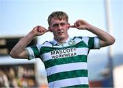 20 June 2025; Michael Noonan of Shamrock Rovers celebrates after scoring his side's first goal during the SSE Airtricity Men's Premier Division match between Shamrock Rovers and Cork City at Tallaght Stadium in Dublin. Photo by David Fitzgerald/Sportsfile