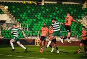 20 June 2025; Roberto Lopes of Shamrock Rovers heads to score his side's second goal during the SSE Airtricity Men's Premier Division match between Shamrock Rovers and Cork City at Tallaght Stadium in Dublin. Photo by David Fitzgerald/Sportsfile