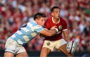 20 June 2025; Alex Mitchell of British & Irish Lions is tackled by Justo Piccardo of Argentina during the Lions 1888 Cup match between the British & Irish Lions and Argentina at the Aviva Stadium in Dublin. Photo by Brendan Moran/Sportsfile