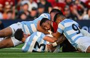 20 June 2025; Bundee Aki of British & Irish Lions scores his side's first try during the Lions 1888 Cup match between the British & Irish Lions and Argentina at the Aviva Stadium in Dublin. Photo by Brendan Moran/Sportsfile