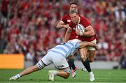 20 June 2025; Duhan van der Merwe of British & Irish Lions is tackled by Joaquin Oviedo of Argentina during the Lions 1888 Cup match between the British & Irish Lions and Argentina at the Aviva Stadium in Dublin. Photo by Brendan Moran/Sportsfile