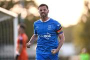 20 June 2025; Padraig Amond of Waterford celebrates after scoring his side's first goal, a penalty, during the SSE Airtricity Men's Premier Division match between Waterford and Bohemians at the Regional Sports Centre in Waterford. Photo by Ben McShane/Sportsfile