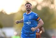 20 June 2025; Padraig Amond of Waterford celebrates after scoring his side's first goal, a penalty, during the SSE Airtricity Men's Premier Division match between Waterford and Bohemians at the Regional Sports Centre in Waterford. Photo by Ben McShane/Sportsfile