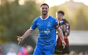 20 June 2025; Padraig Amond of Waterford celebrates after scoring his side's first goal, a penalty, during the SSE Airtricity Men's Premier Division match between Waterford and Bohemians at the Regional Sports Centre in Waterford. Photo by Ben McShane/Sportsfile